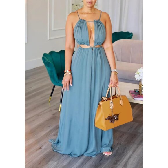 Womens Summer Dress Boho Maxi Halter Backless Beach Vacation Outfit - Picture 2 of 6